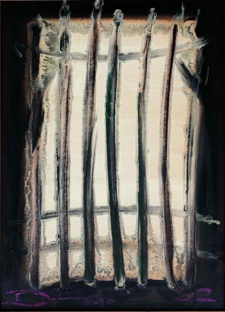 Danas Andriulionis, Filosofiniai apmąstymai prie tvoros, 1997, kartonas, mišri technika, 70x50.