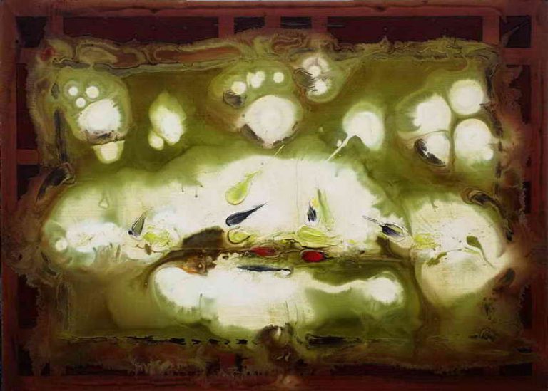 Danas Andriulionis, Bitėnų paveikslų sodo naktinė dvasia, 2003, kartonas, mišri technika, 50x70.