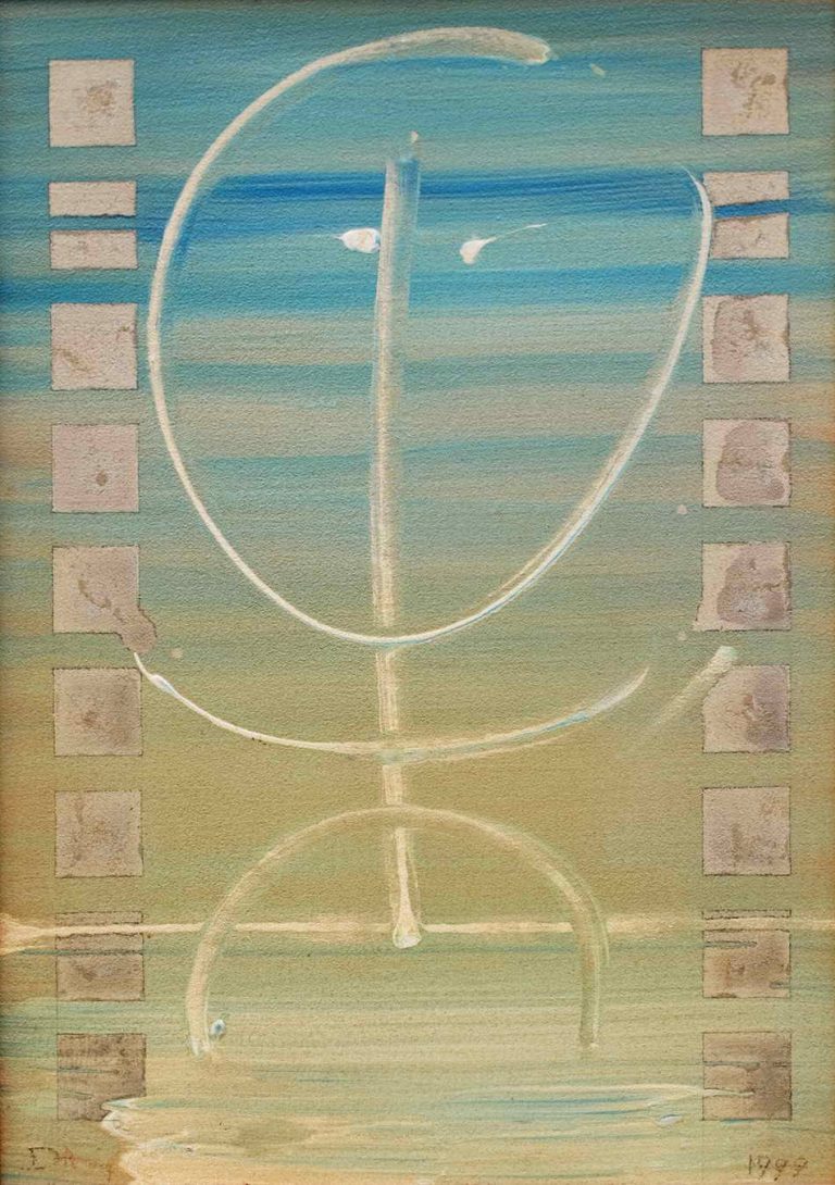 Danas Andriulionis, Ženklas virš pasaulio (tūkstantmečio artėjimas), 1999, kartonas, akrilas, aliejus, 70x50